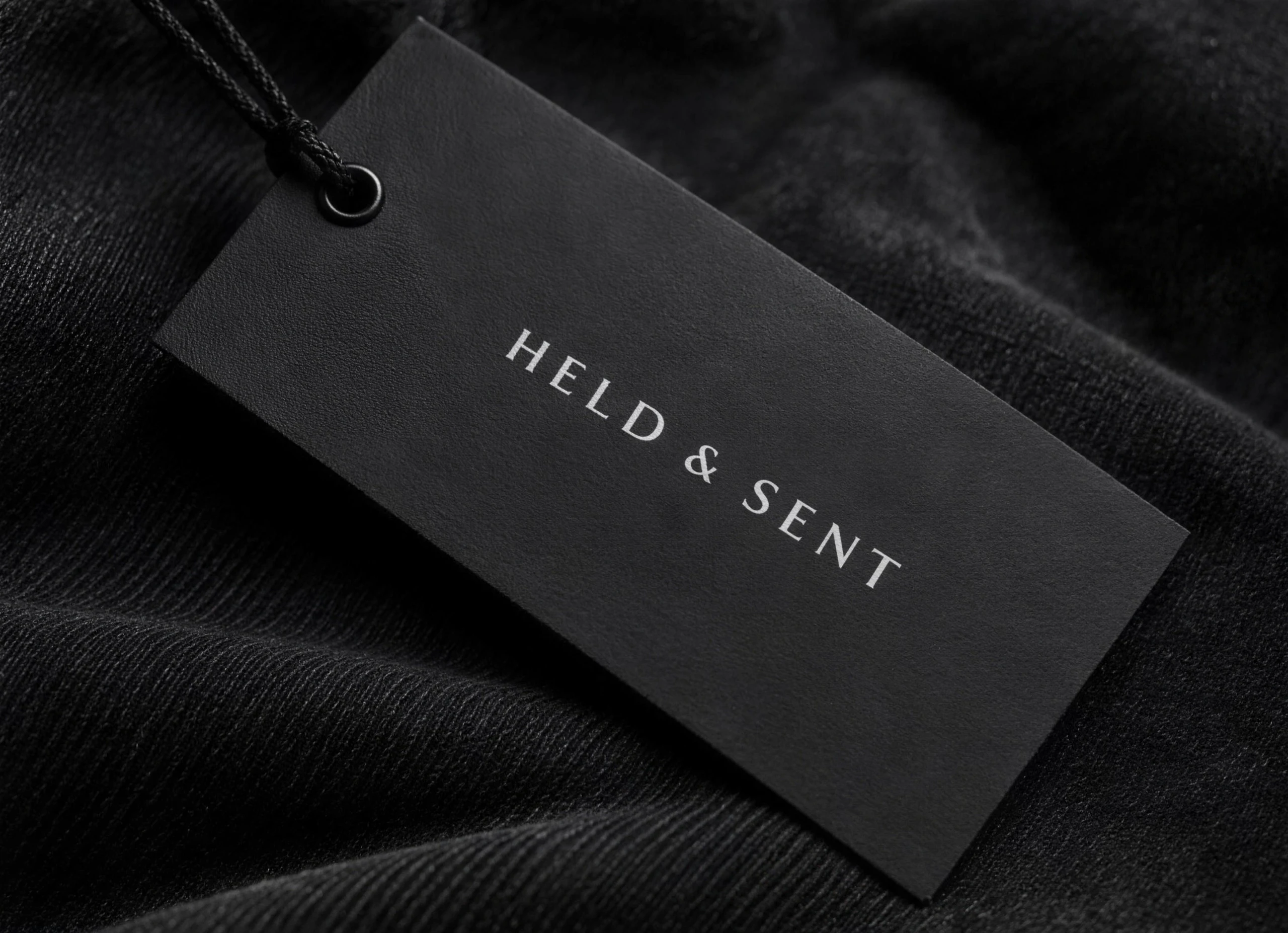 Hang tag resting on brushed fleece