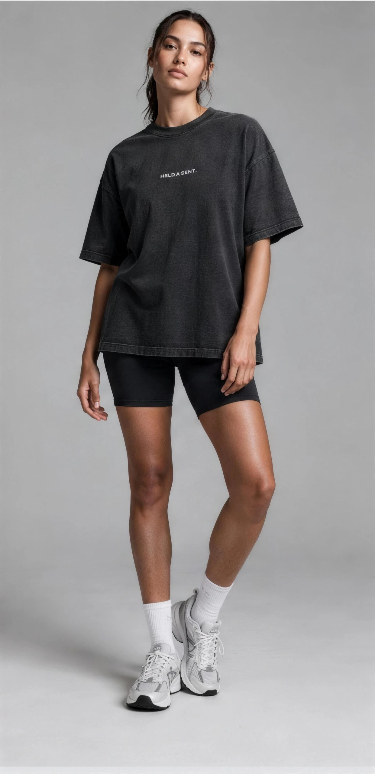 Covenant Tee worn oversized with training shorts